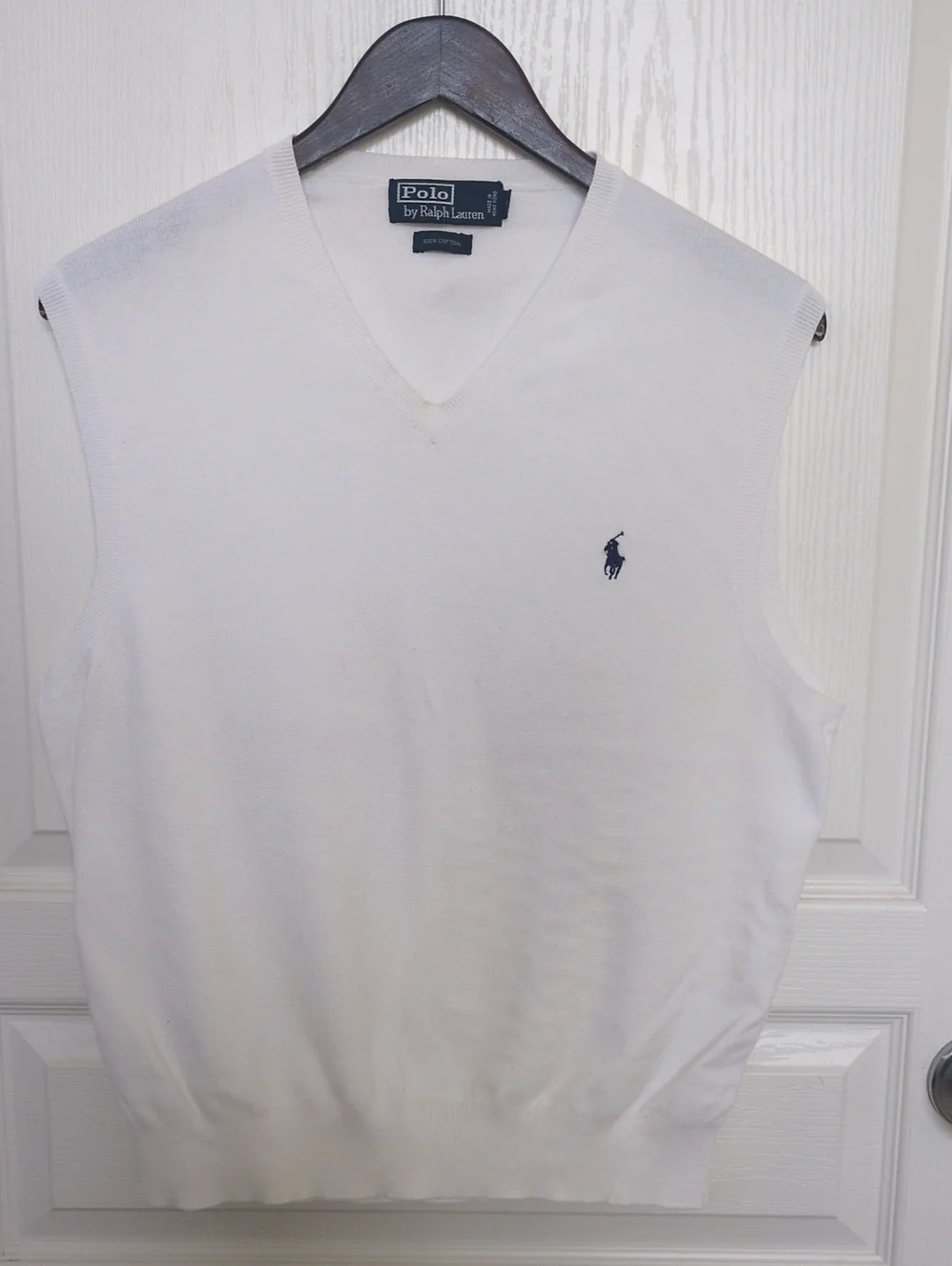 Polo by Ralph Lauren White V-Neck Sweater Vest with Navy Pony